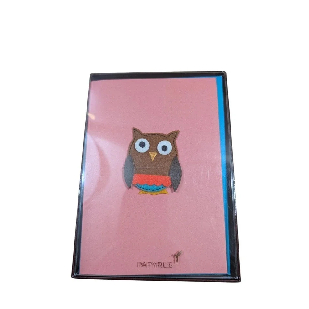 Owl Bundle Papyrus Note Cards 8 Ct + Signed Owl‎ Studio Pottery Vase Smoke Fired